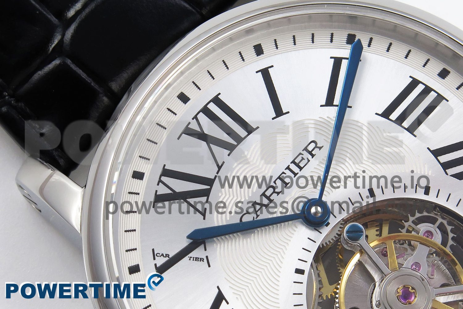 Rotonde de Cartier Flying Tourbillon SS RMS Best Edition Silver Dial on Black Leather Strap - Image 4