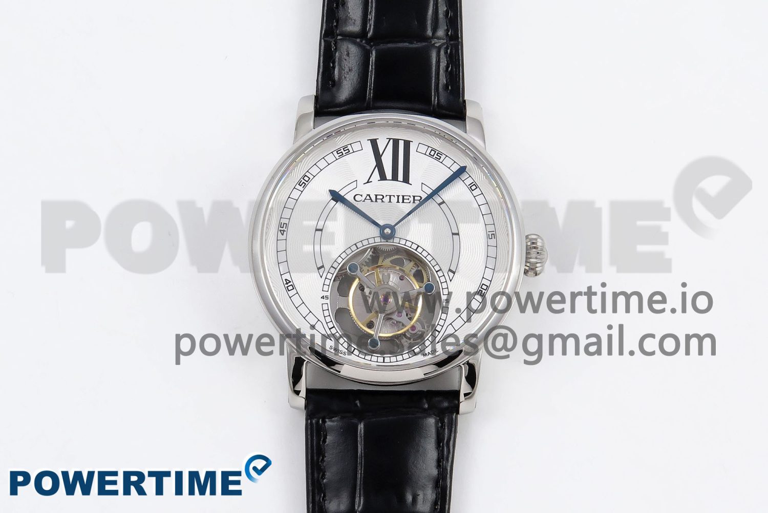 Rotonde de Cartier Flying Tourbillon SS RMS Best Edition White Numeral Dial on Black Leather Strap - Image 1