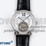 Rotonde de Cartier Flying Tourbillon SS RMS Best Edition White Numeral Dial on Black Leather Strap