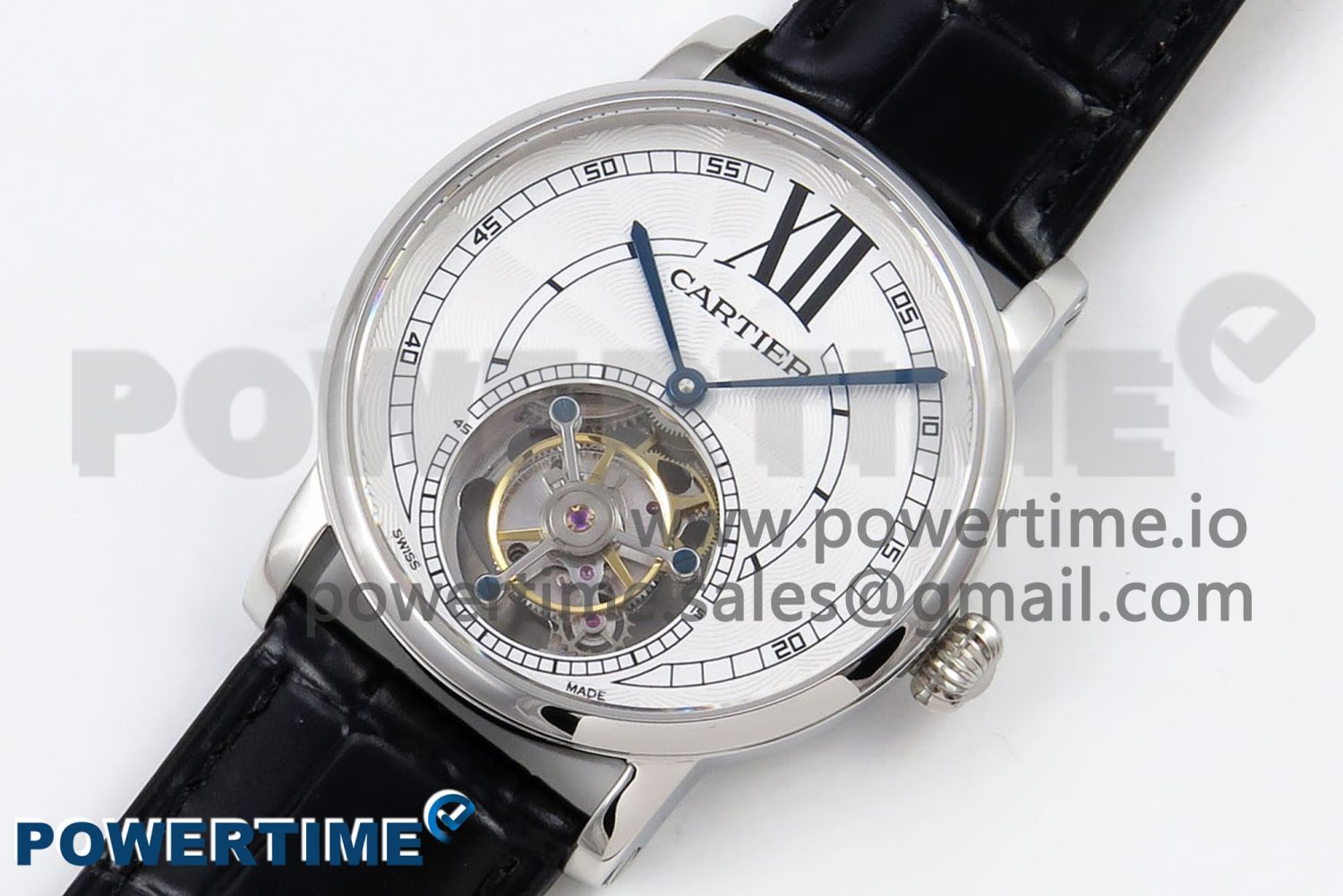 Rotonde de Cartier Flying Tourbillon SS RMS Best Edition White Numeral Dial on Black Leather Strap - Image 5