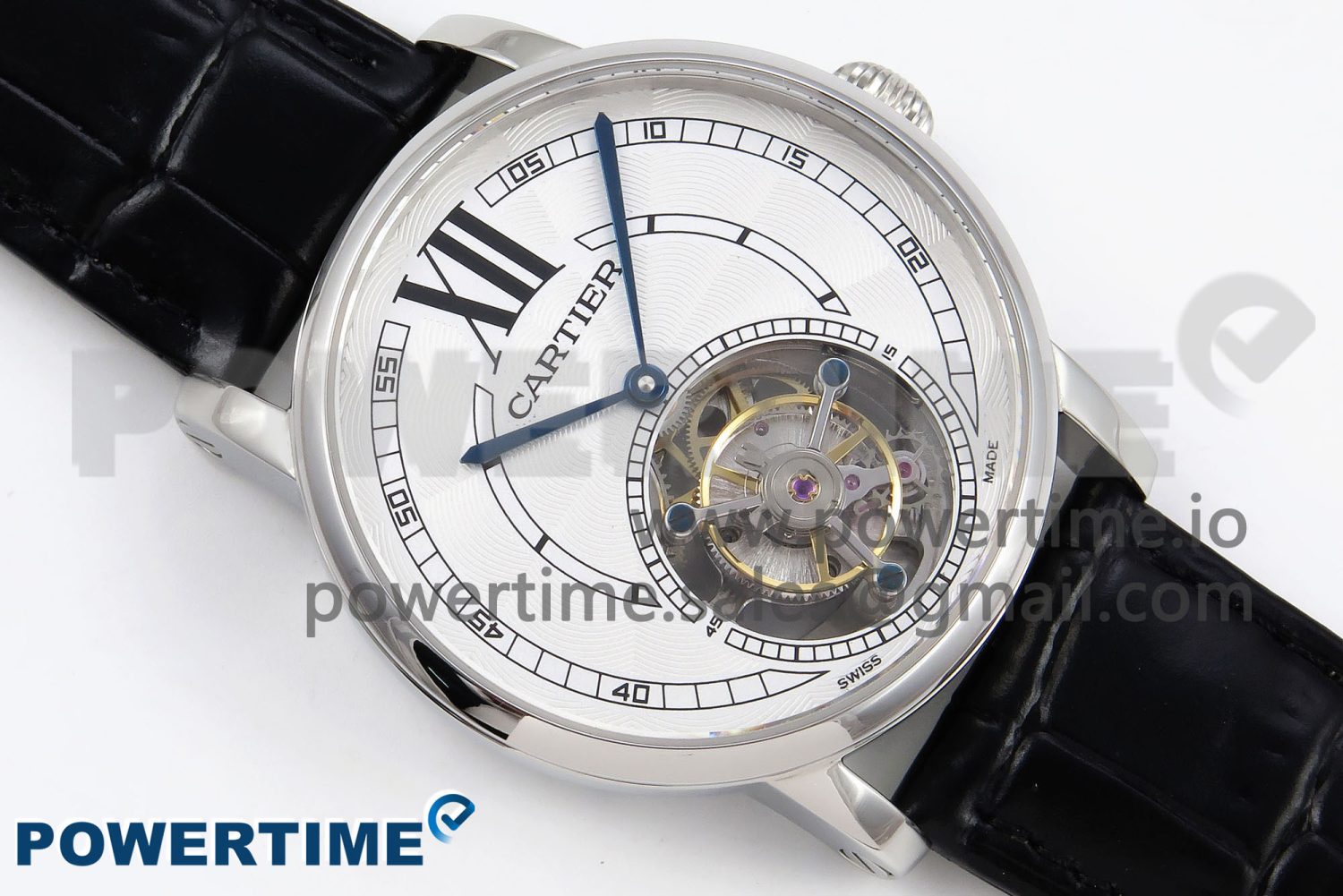 Rotonde de Cartier Flying Tourbillon SS RMS Best Edition White Numeral Dial on Black Leather Strap - Image 6