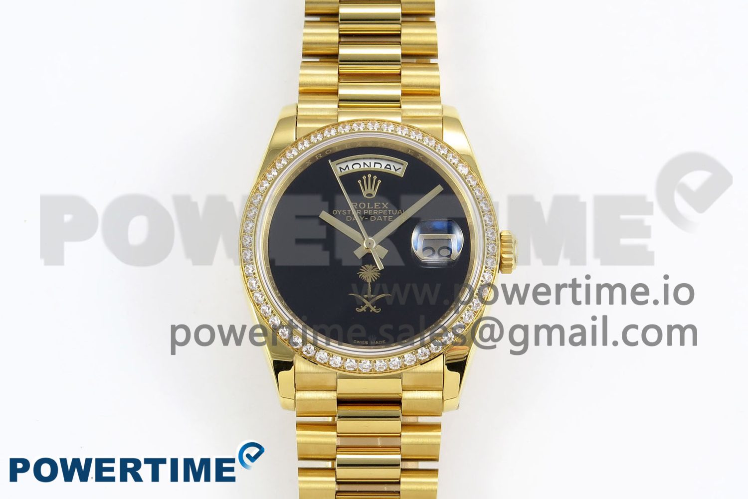 Day Date 36 YG RAF 1:1 Best Edition Black Oman Dial Diamonds Bezel on YG Bracelet A2836 - Image 1
