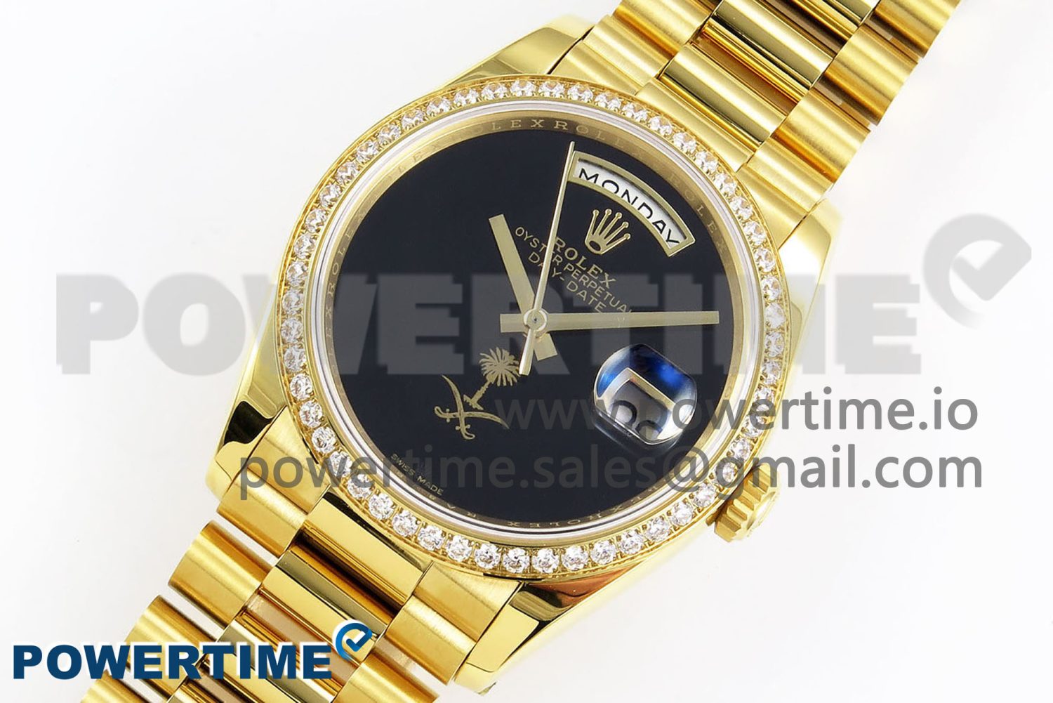 Day Date 36 YG RAF 1:1 Best Edition Black Oman Dial Diamonds Bezel on YG Bracelet A2836 - Image 2