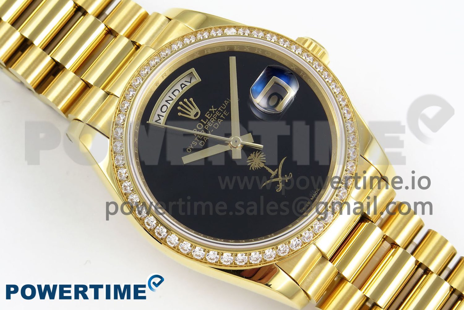 Day Date 36 YG RAF 1:1 Best Edition Black Oman Dial Diamonds Bezel on YG Bracelet A2836 - Image 3