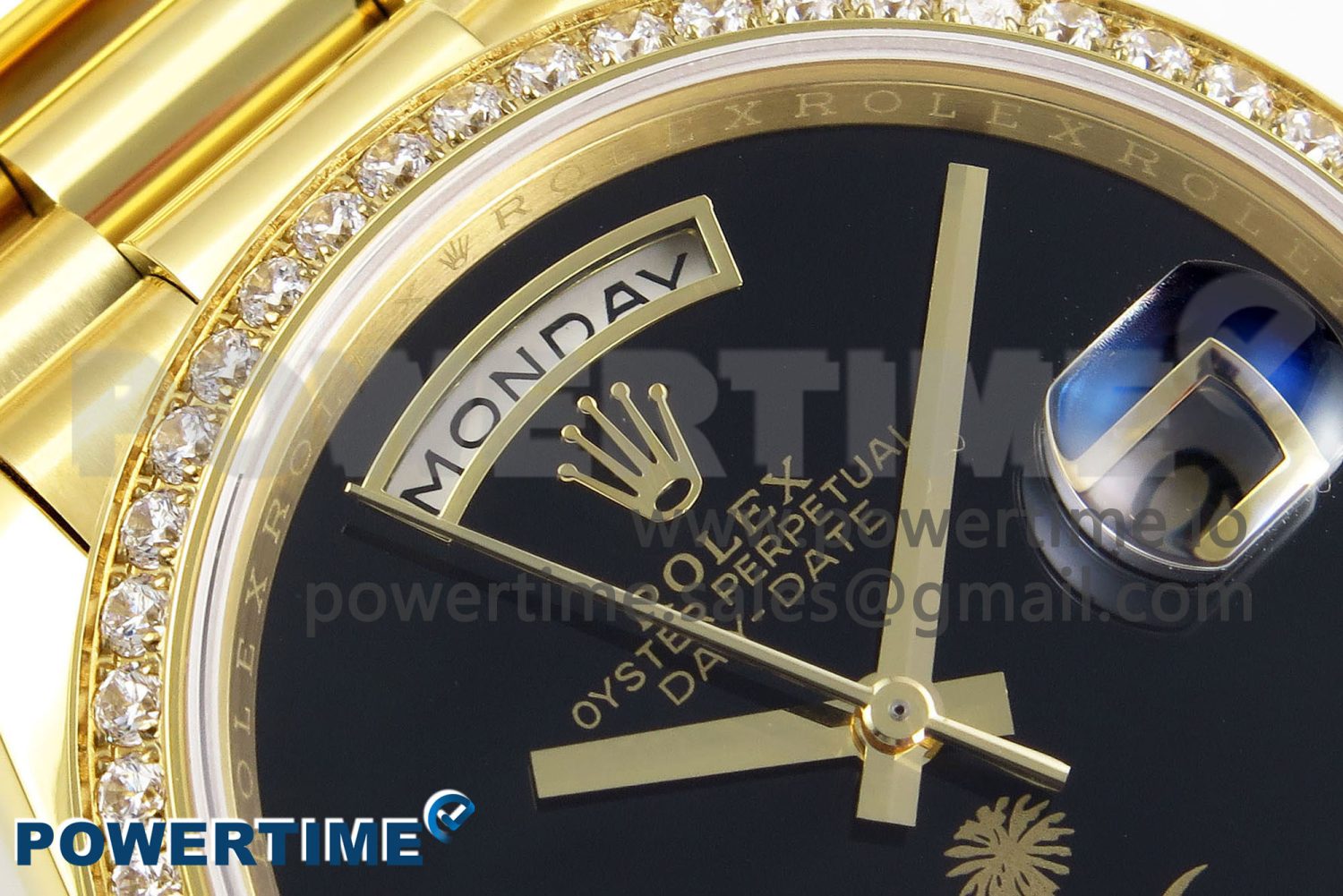Day Date 36 YG RAF 1:1 Best Edition Black Oman Dial Diamonds Bezel on YG Bracelet A2836 - Image 4