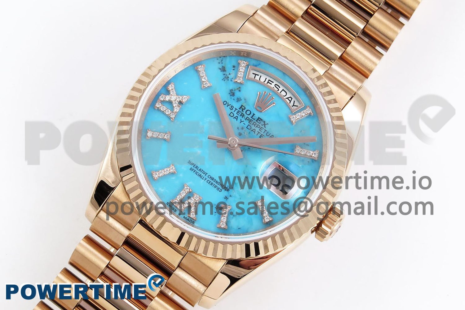 Day Date 36 RG RAF 1:1 Best Edition Tiffany Blue Stone Roman Dial on RG Bracelet A2836 - Image 2