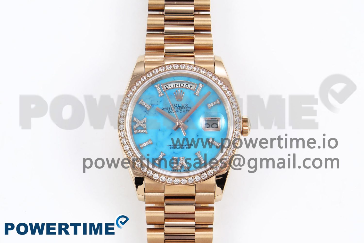 Day Date 36 RG RAF 1:1 Best Edition Tiffany Blue Stone Roman Dial Diamonds Bezel on RG Bracelet A2836 - Image 1