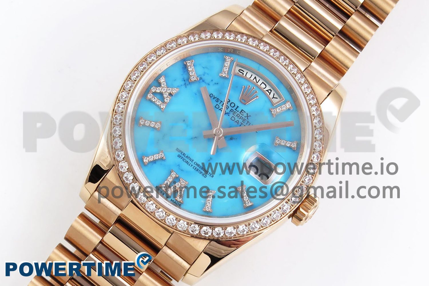 Day Date 36 RG RAF 1:1 Best Edition Tiffany Blue Stone Roman Dial Diamonds Bezel on RG Bracelet A2836 - Image 2