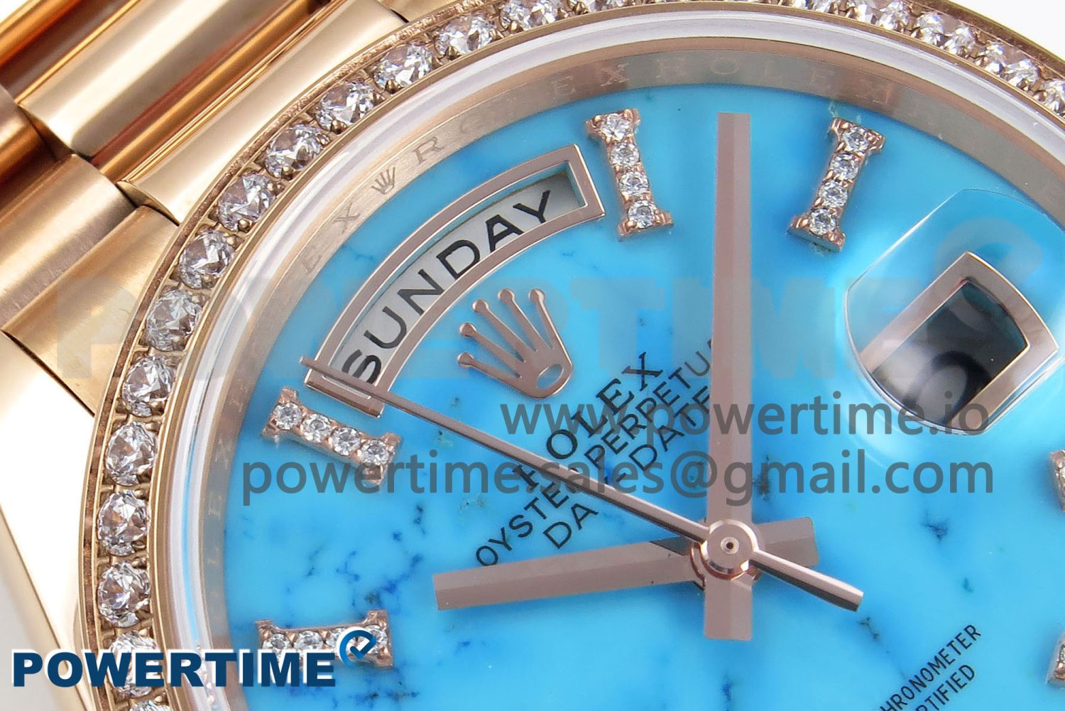 Day Date 36 RG RAF 1:1 Best Edition Tiffany Blue Stone Roman Dial Diamonds Bezel on RG Bracelet A2836 - Image 4