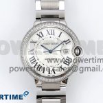 Ballon Bleu 42mm SS CHF 1:1 Best Edition White Texture Dial 2Line Diamonds Bezel on SS Bracelet A2824