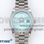 DayDate 40 SS QF 904L Steel Ice Blue Textured Dial on President Bracelet VR3255 V5 (Gain Weight)
