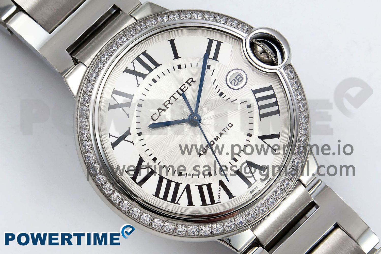 Ballon Bleu 42mm SS CHF 1:1 Best Edition White Texture Dial 1Line Diamonds Bezel on SS Bracelet A2824 - Image 3