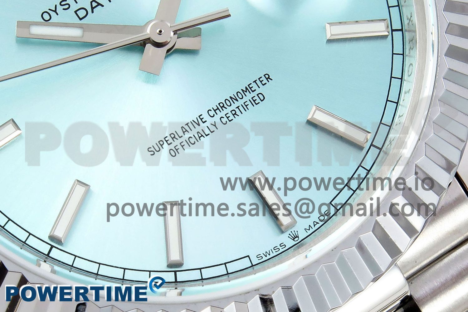 DayDate 40 SS JDF 904L Steel Ice Blue Stick Dial on President Bracelet VR3255 V3 (Gain Weight) - Image 5