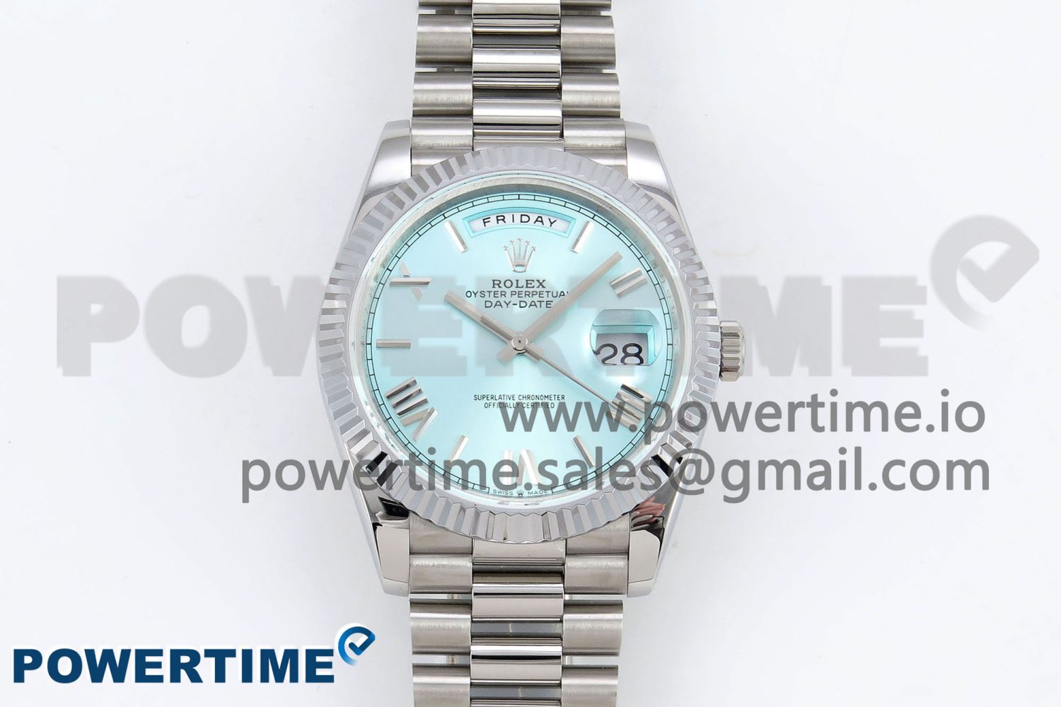 DayDate 40 SS JDF 904L Steel Ice Blue Roman Dial on President Bracelet VR3255 V3 (Gain Weight) - Image 1
