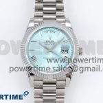 DayDate 40 SS QF 904L Steel Ice Blue Roman Dial on President Bracelet VR3255 V5 (Gain Weight)