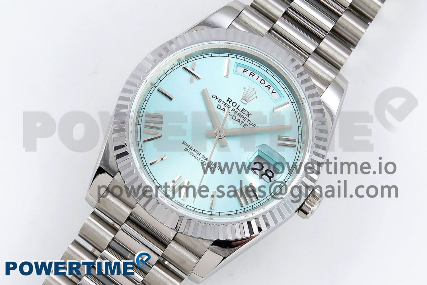 DayDate 40 SS JDF 904L Steel Ice Blue Roman Dial on President Bracelet VR3255 V3 (Gain Weight) - Image 2