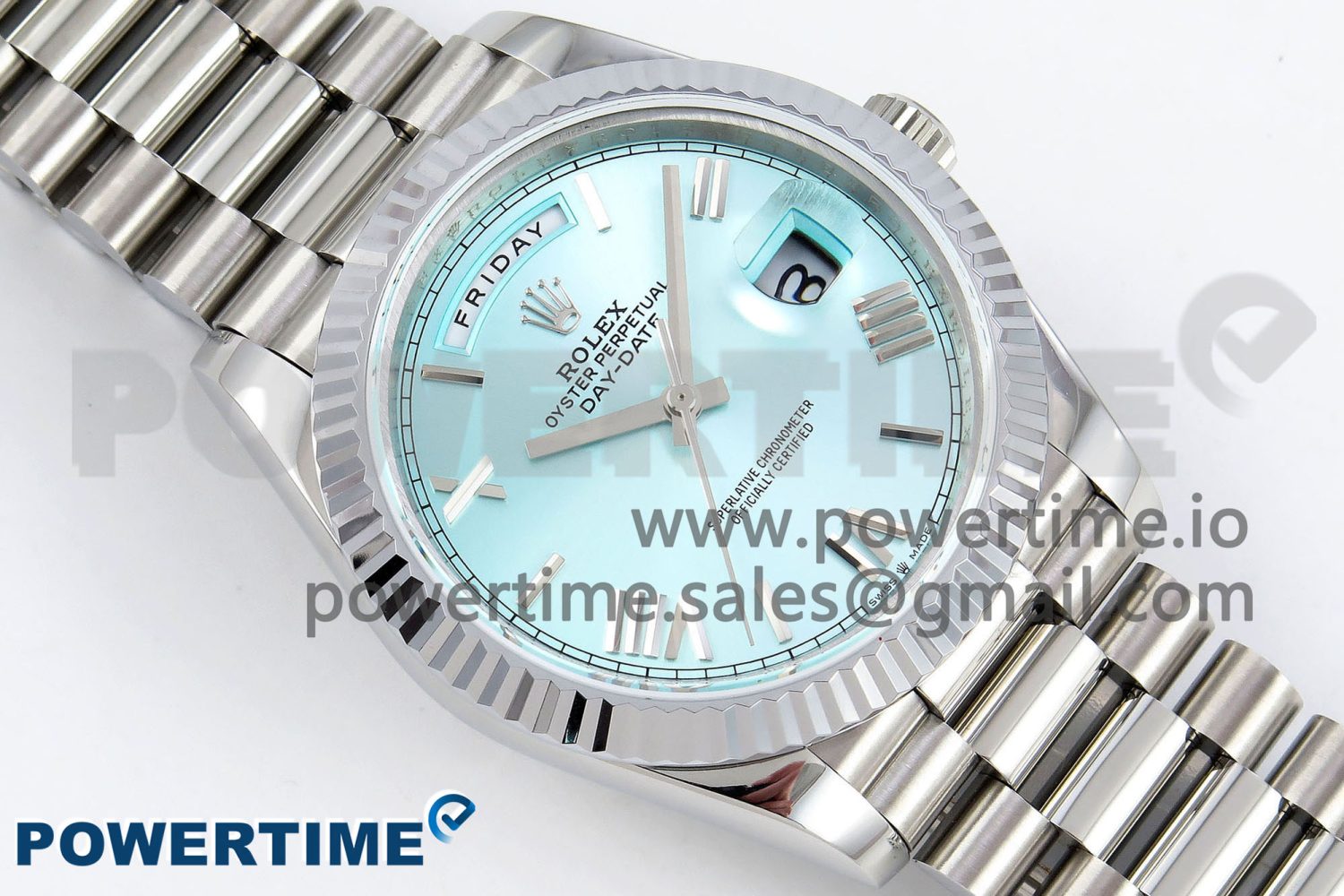 DayDate 40 SS JDF 904L Steel Ice Blue Roman Dial on President Bracelet VR3255 V3 (Gain Weight) - Image 3