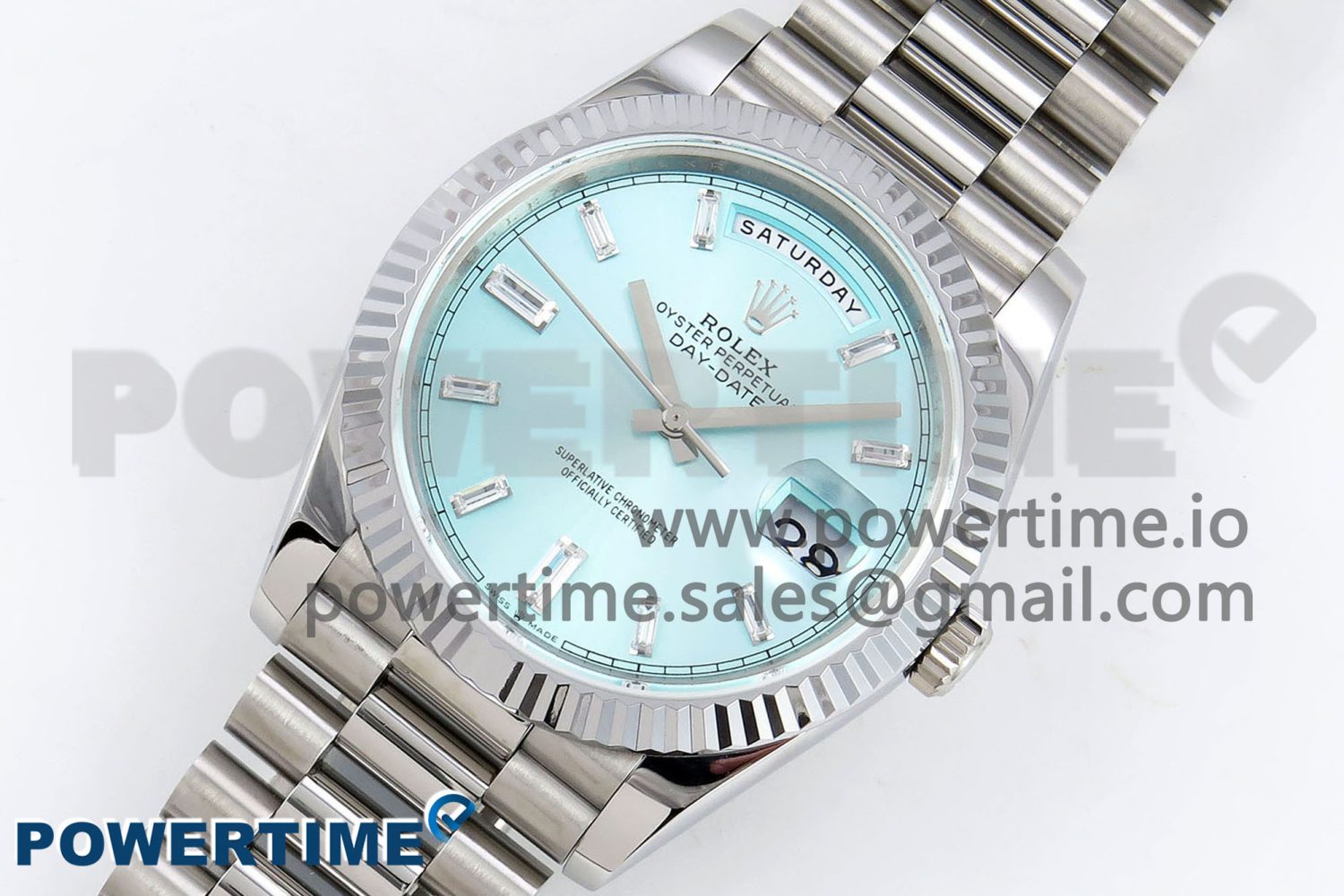 DayDate 40 SS JDF 904L Steel Ice Blue Crystal Dial on President Bracelet VR3255 V3 (Gain Weight) - Image 2