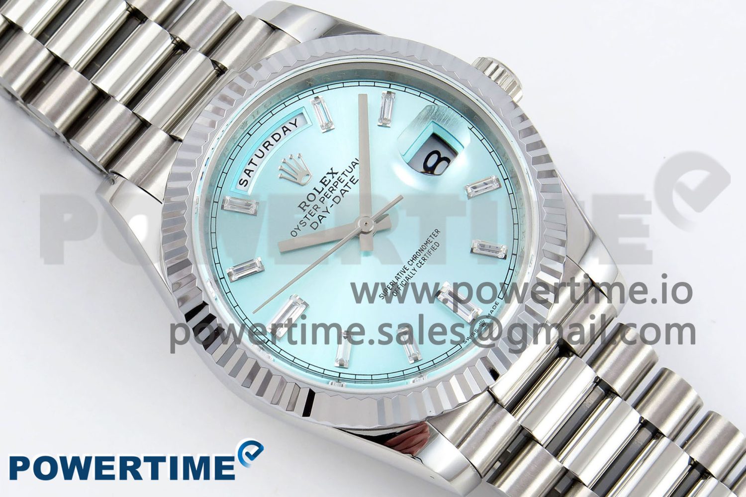 DayDate 40 SS JDF 904L Steel Ice Blue Crystal Dial on President Bracelet VR3255 V3 (Gain Weight) - Image 3
