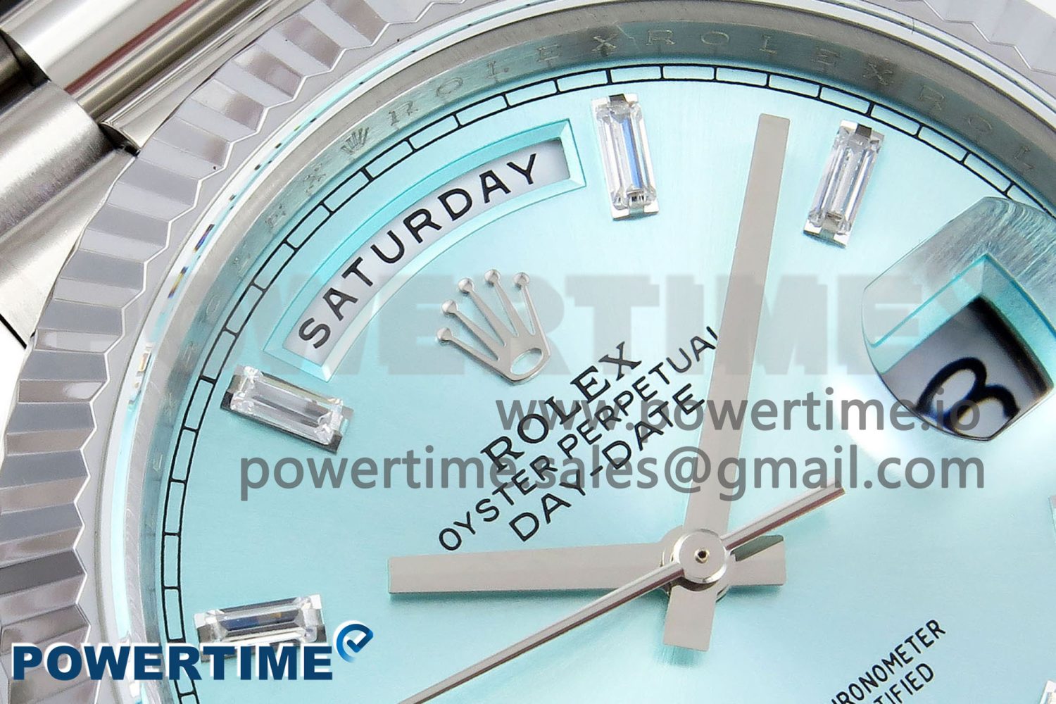 DayDate 40 SS JDF 904L Steel Ice Blue Crystal Dial on President Bracelet VR3255 V3 (Gain Weight) - Image 4