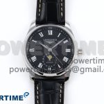 Master Moonphase SS APSF 1:1 Best Edition Black Roman Dial on Black Leather Strap AL899