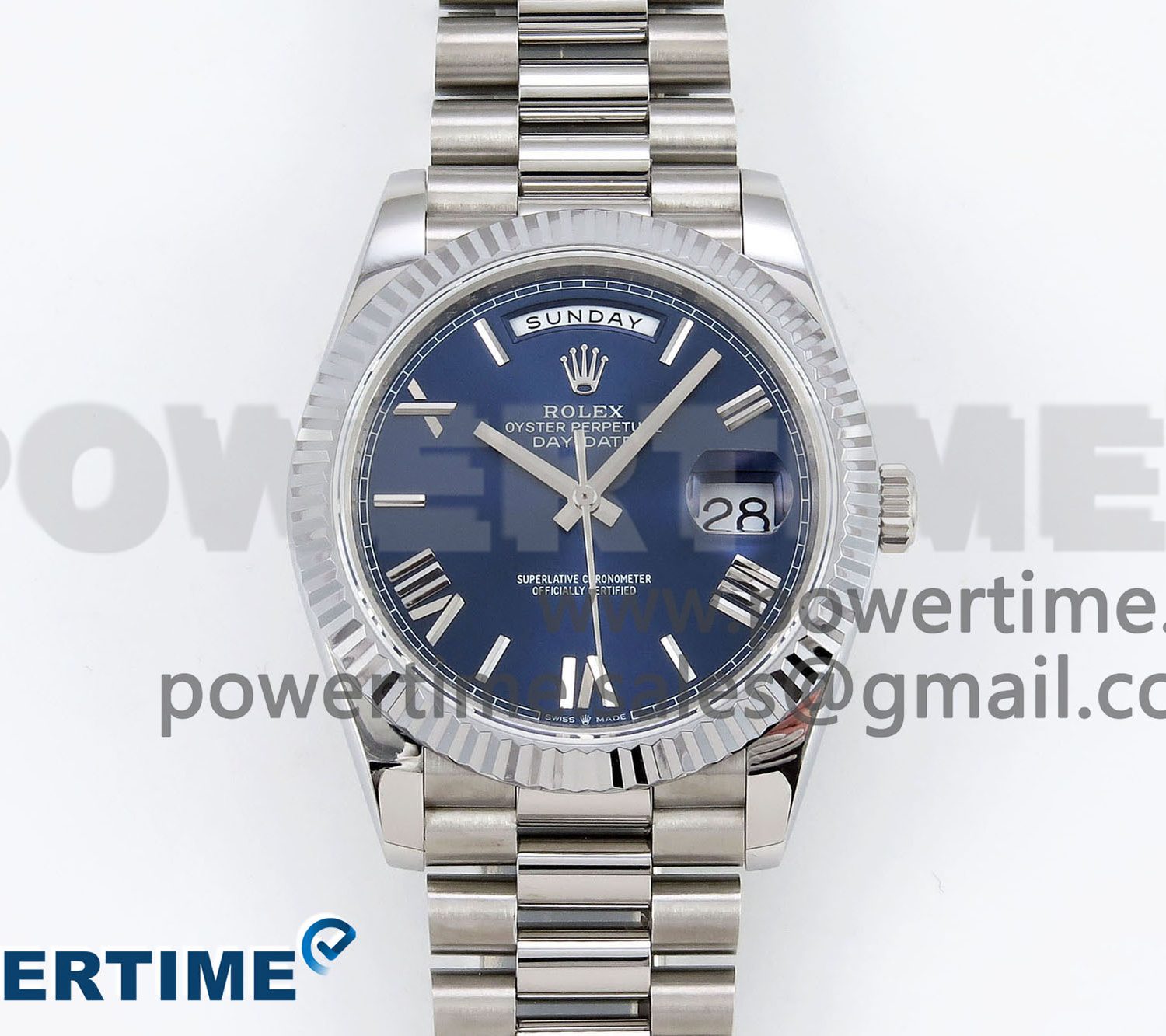 DayDate 40 SS JDF 904L Steel Blue Roman Dial on President Bracelet VR3255 V3 (Gain Weight)