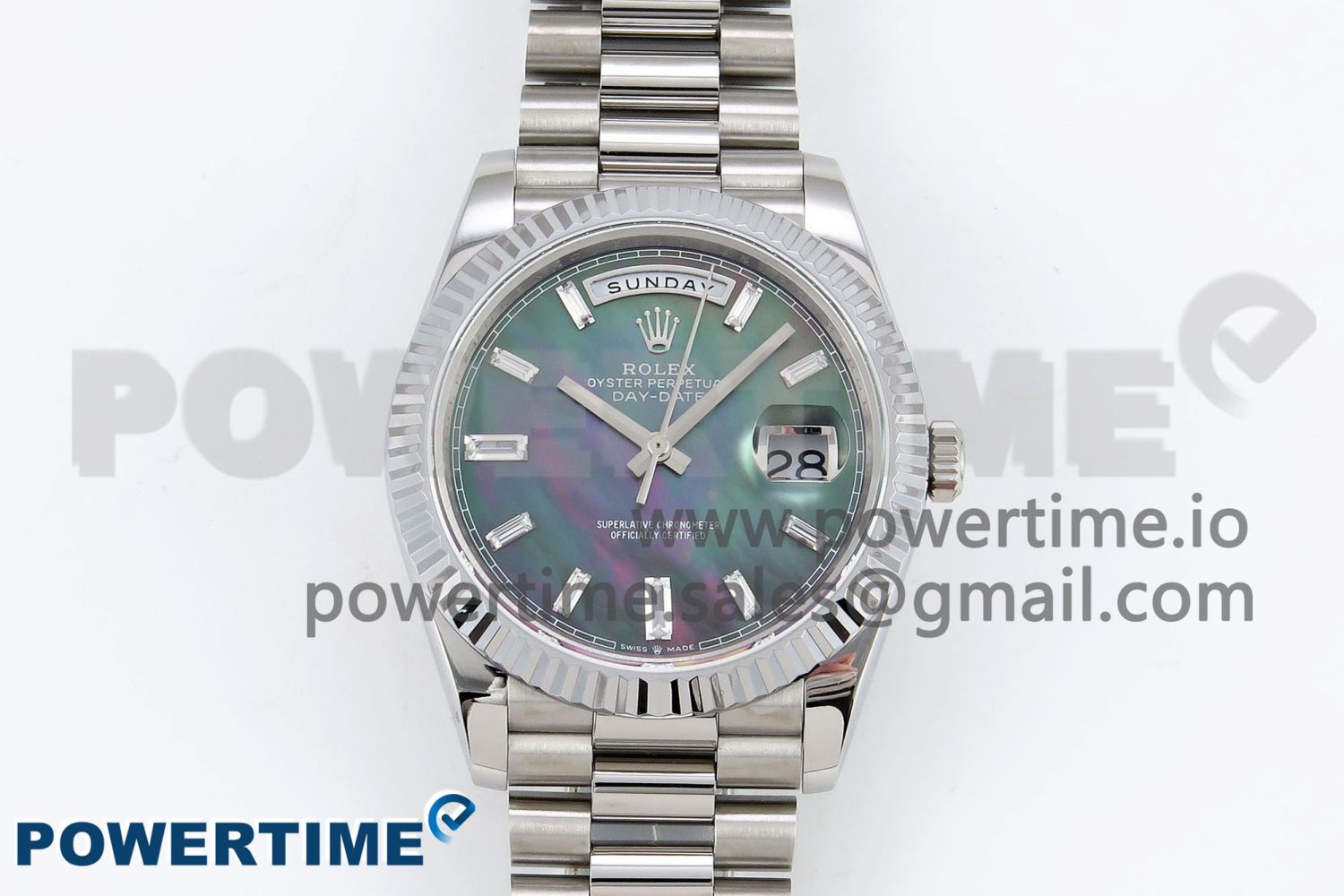 DayDate 40 SS JDF 904L Steel Gray MOP Crystal Dial on President Bracelet VR3255 V3 (Gain Weight) - Image 1