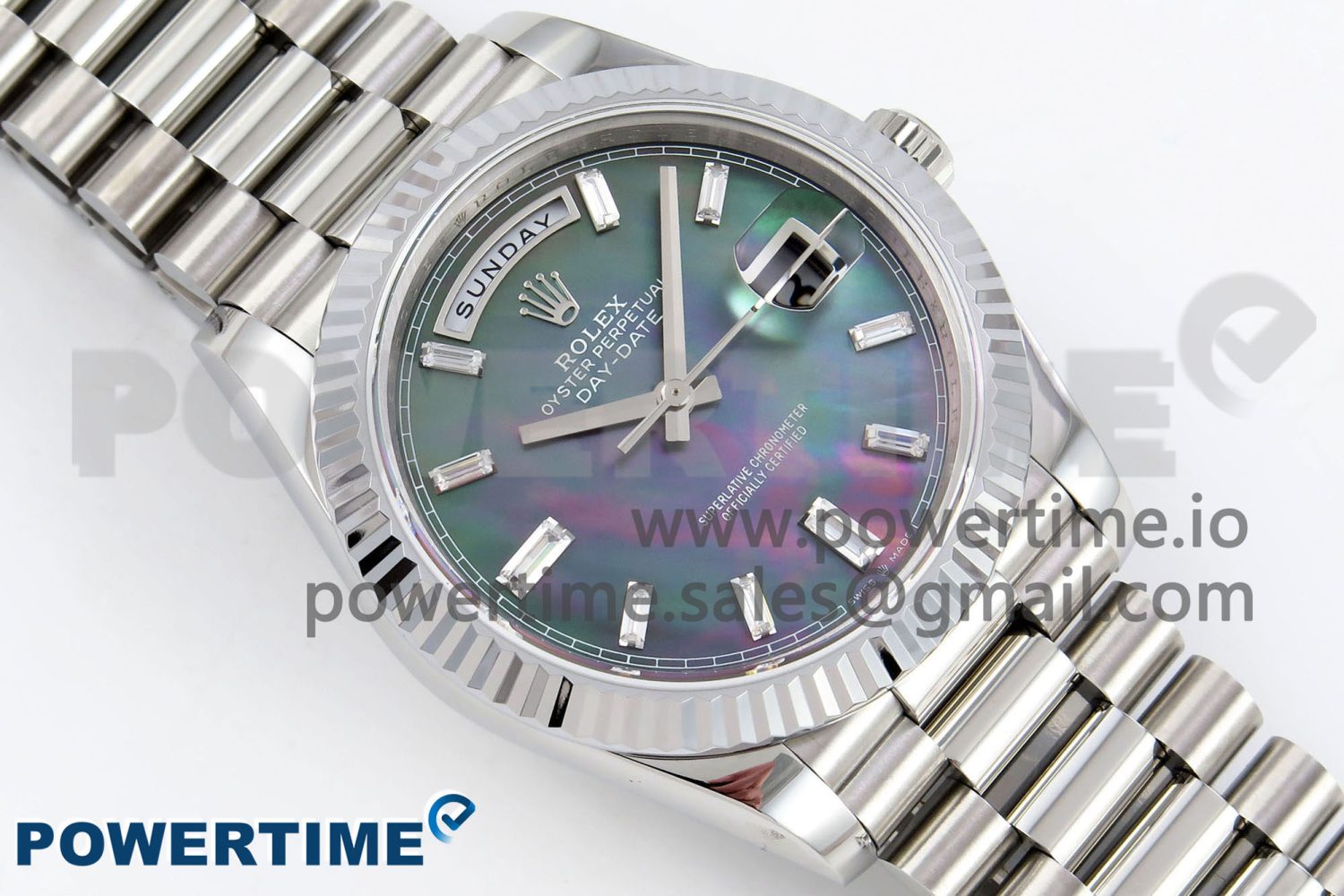 DayDate 40 SS JDF 904L Steel Gray MOP Crystal Dial on President Bracelet VR3255 V3 (Gain Weight) - Image 3