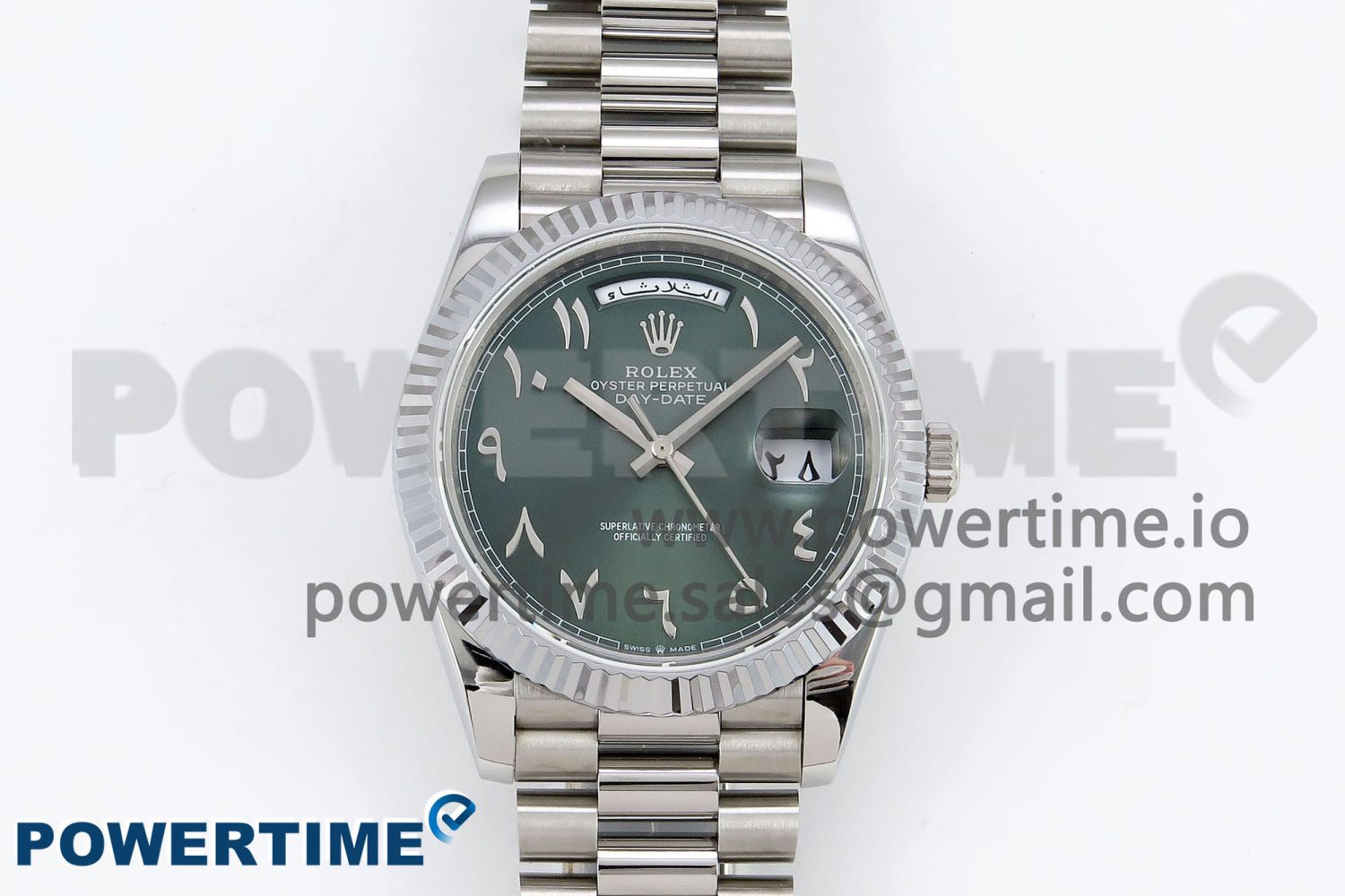 DayDate 40 SS JDF 904L Steel Green Arabic Dial on President Bracelet VR3255 V3 (Gain Weight) - Image 1