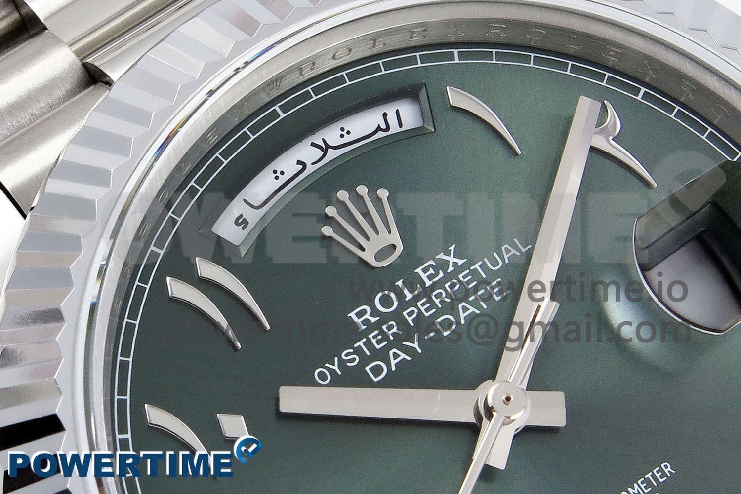 DayDate 40 SS JDF 904L Steel Green Arabic Dial on President Bracelet VR3255 V3 (Gain Weight) - Image 4