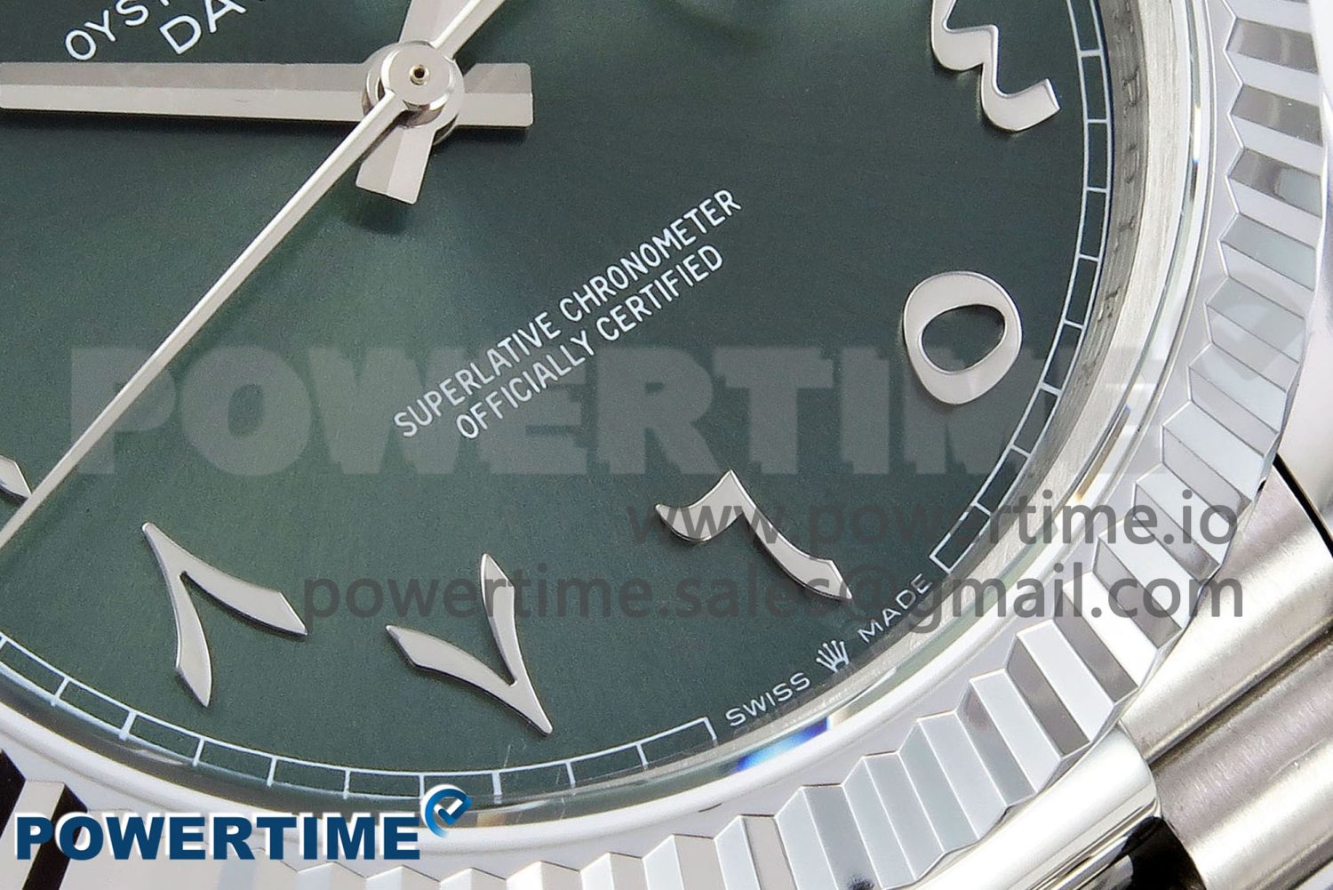 DayDate 40 SS JDF 904L Steel Green Arabic Dial on President Bracelet VR3255 V3 (Gain Weight) - Image 5