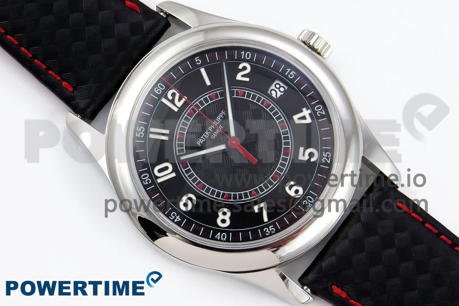 Calatrava 6007G SS PPF 1:1 Best Edition Black/Red Dial on Black Leather Strap 330CS - Image 3