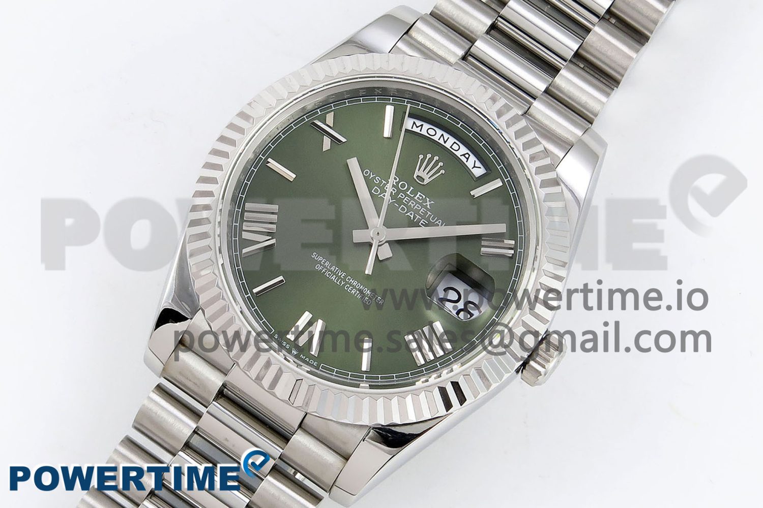 DayDate 40 SS JDF 904L Steel Green Roman Dial on President Bracelet VR3255 V3 (Gain Weight) - Image 2