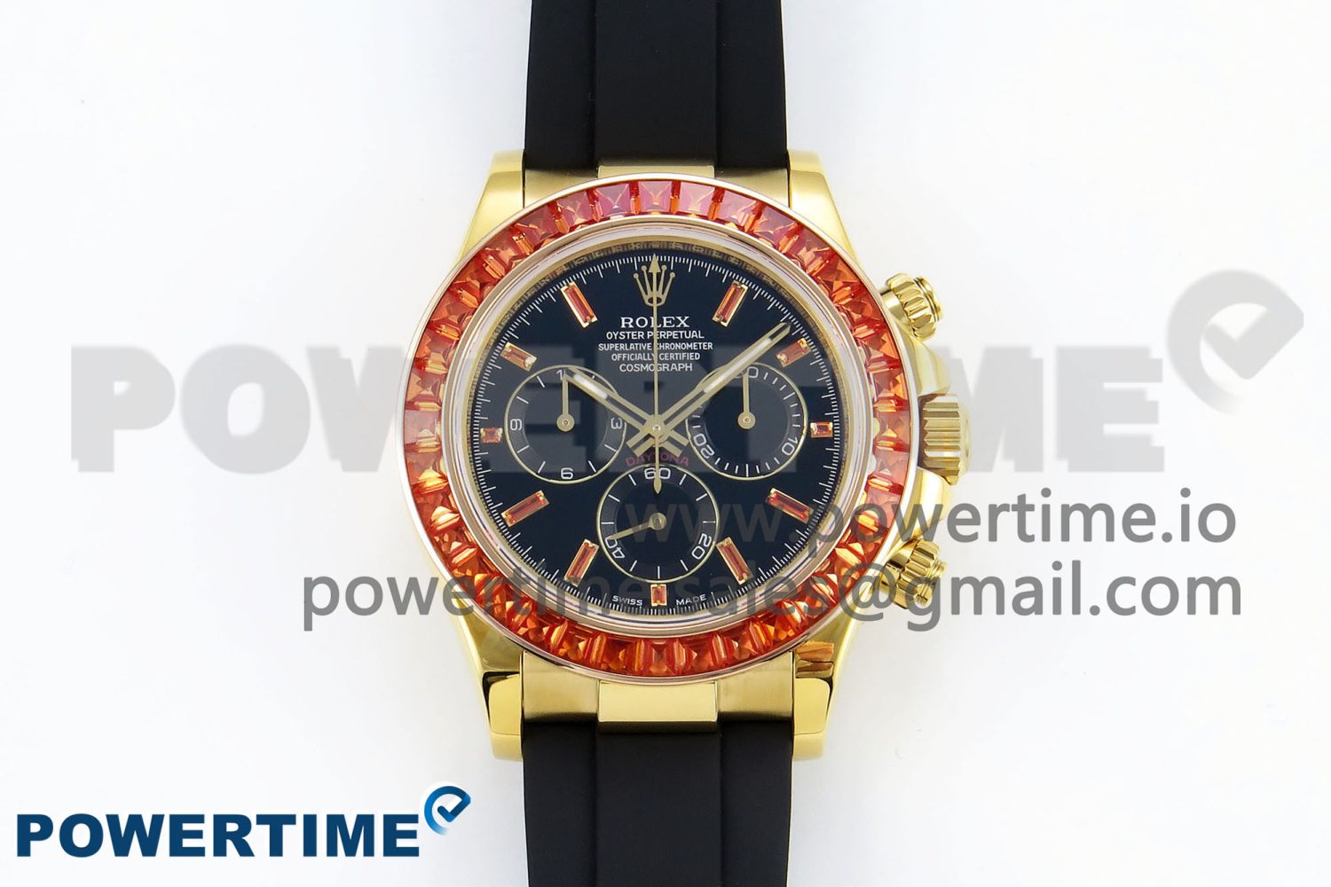 Daytona 116518 YG Orange Crystal Bezel N6F Best Edition Black Dial on Oysterflex Strap SA4130 - Image 1