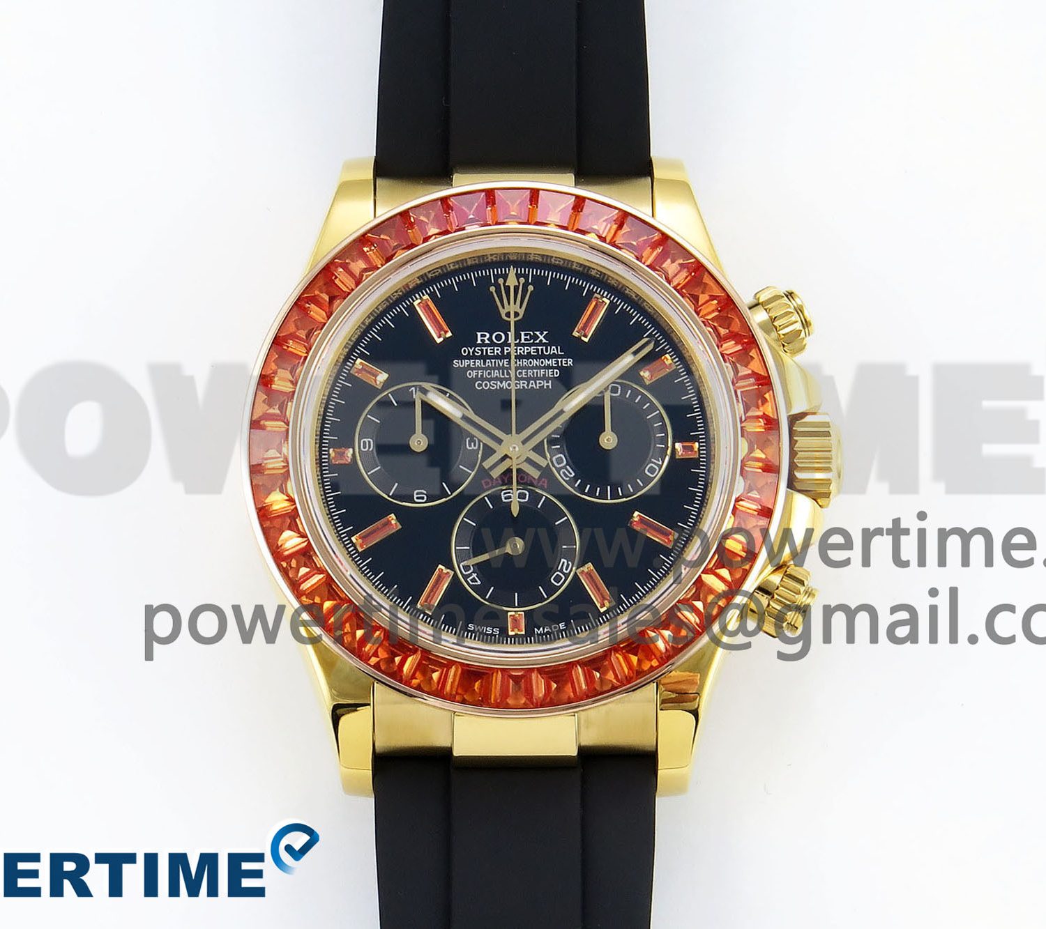 Daytona 116518 YG Orange Crystal Bezel N6F Best Edition Black Dial on Oysterflex Strap SA4130