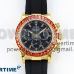 Daytona 116518 YG Orange Crystal Bezel N6F Best Edition Black Dial on Oysterflex Strap SA4130