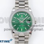 DayDate 40 SS QF 904L Steel Light Green Stick Dial on President Bracelet VR3255 V5 (Gain Weight)
