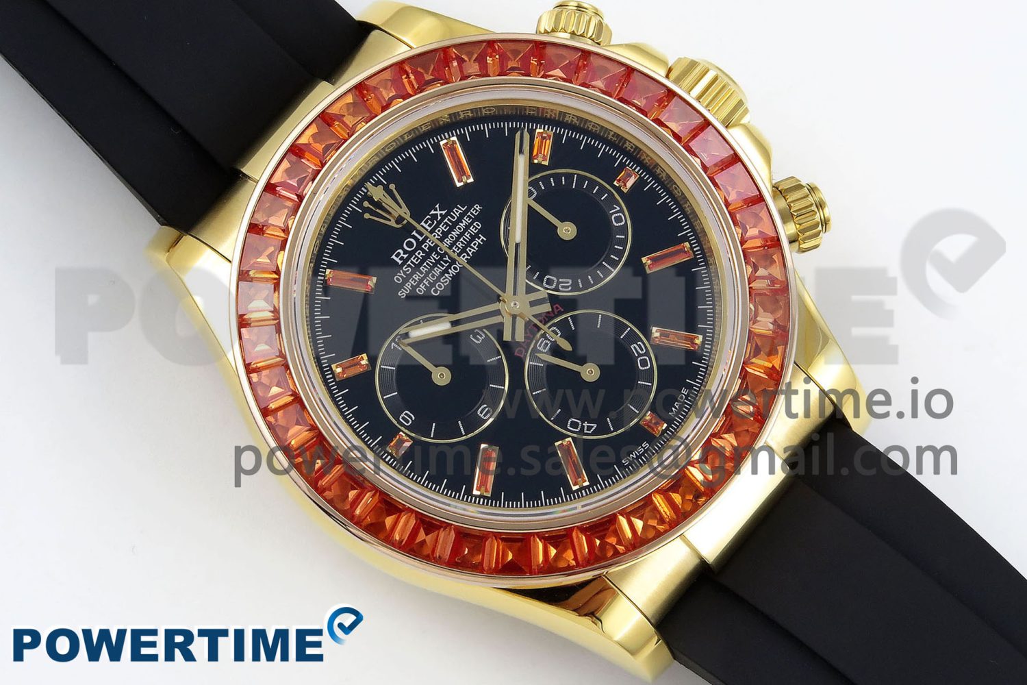 Daytona 116518 YG Orange Crystal Bezel N6F Best Edition Black Dial on Oysterflex Strap SA4130 - Image 3