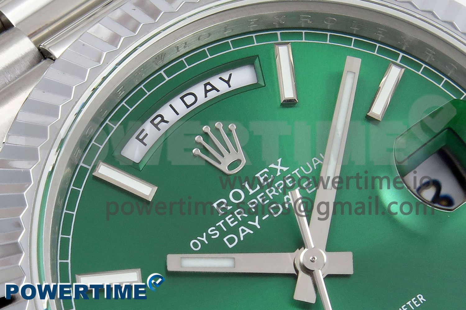 DayDate 40 SS JDF 904L Steel Light Green Stick Dial on President Bracelet VR3255 V3 (Gain Weight) - Image 4