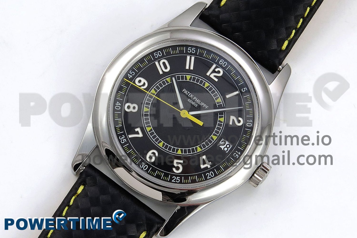 Calatrava 6007G SS PPF 1:1 Best Edition Black/Yellow Dial on Black Leather Strap - Image 2