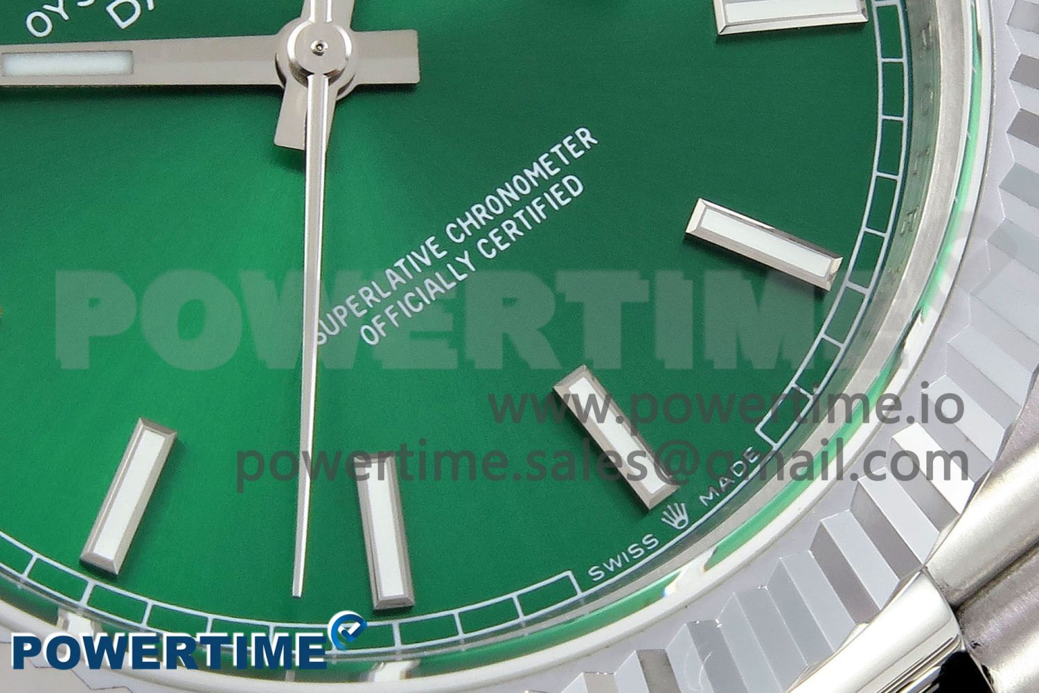 DayDate 40 SS JDF 904L Steel Light Green Stick Dial on President Bracelet VR3255 V3 (Gain Weight) - Image 5