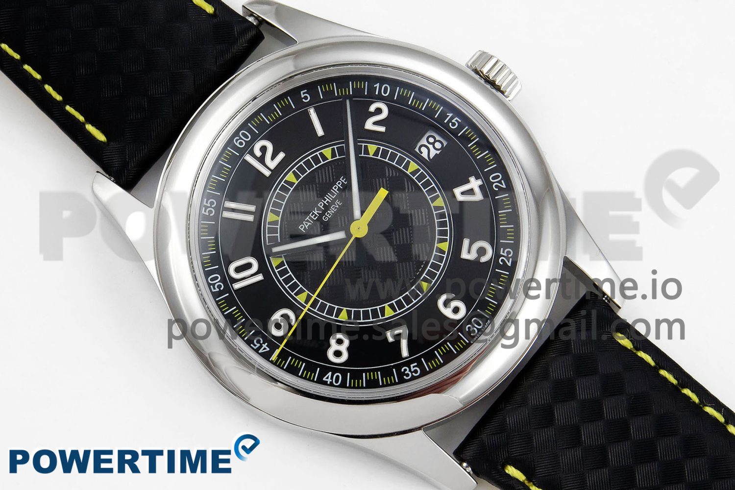 Calatrava 6007G SS PPF 1:1 Best Edition Black/Yellow Dial on Black Leather Strap - Image 3