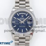 DayDate 40 SS QF 904L Steel Blue Stick Dial on President Bracelet VR3255 V5 (Gain Weight)