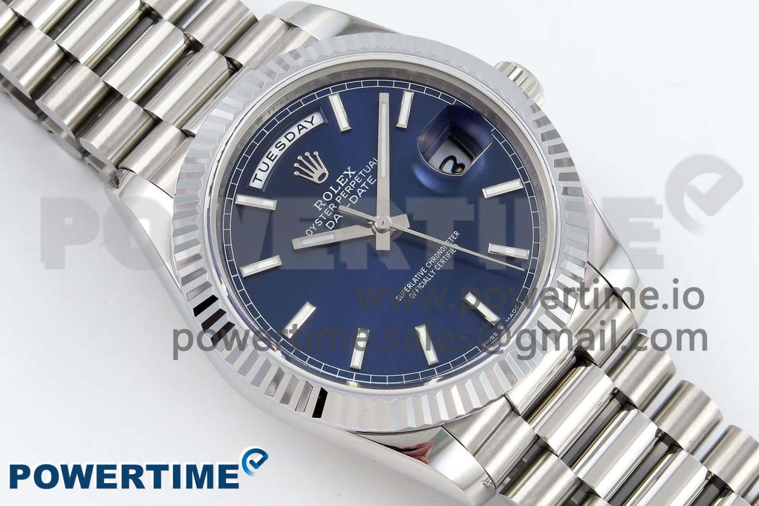 DayDate 40 SS JDF 904L Steel Blue Stick Dial on President Bracelet VR3255 V3 (Gain Weight) - Image 3
