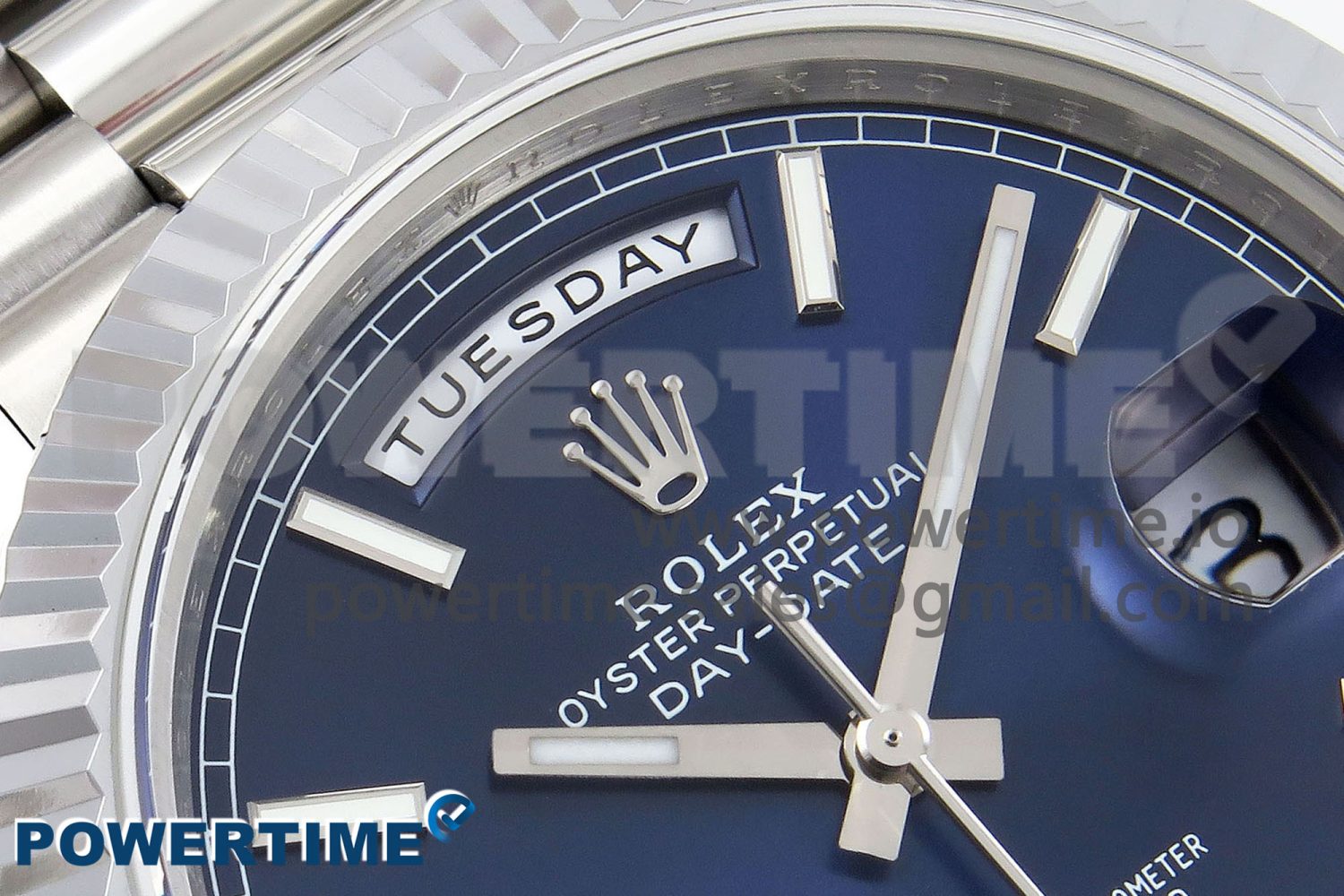 DayDate 40 SS JDF 904L Steel Blue Stick Dial on President Bracelet VR3255 V3 (Gain Weight) - Image 4