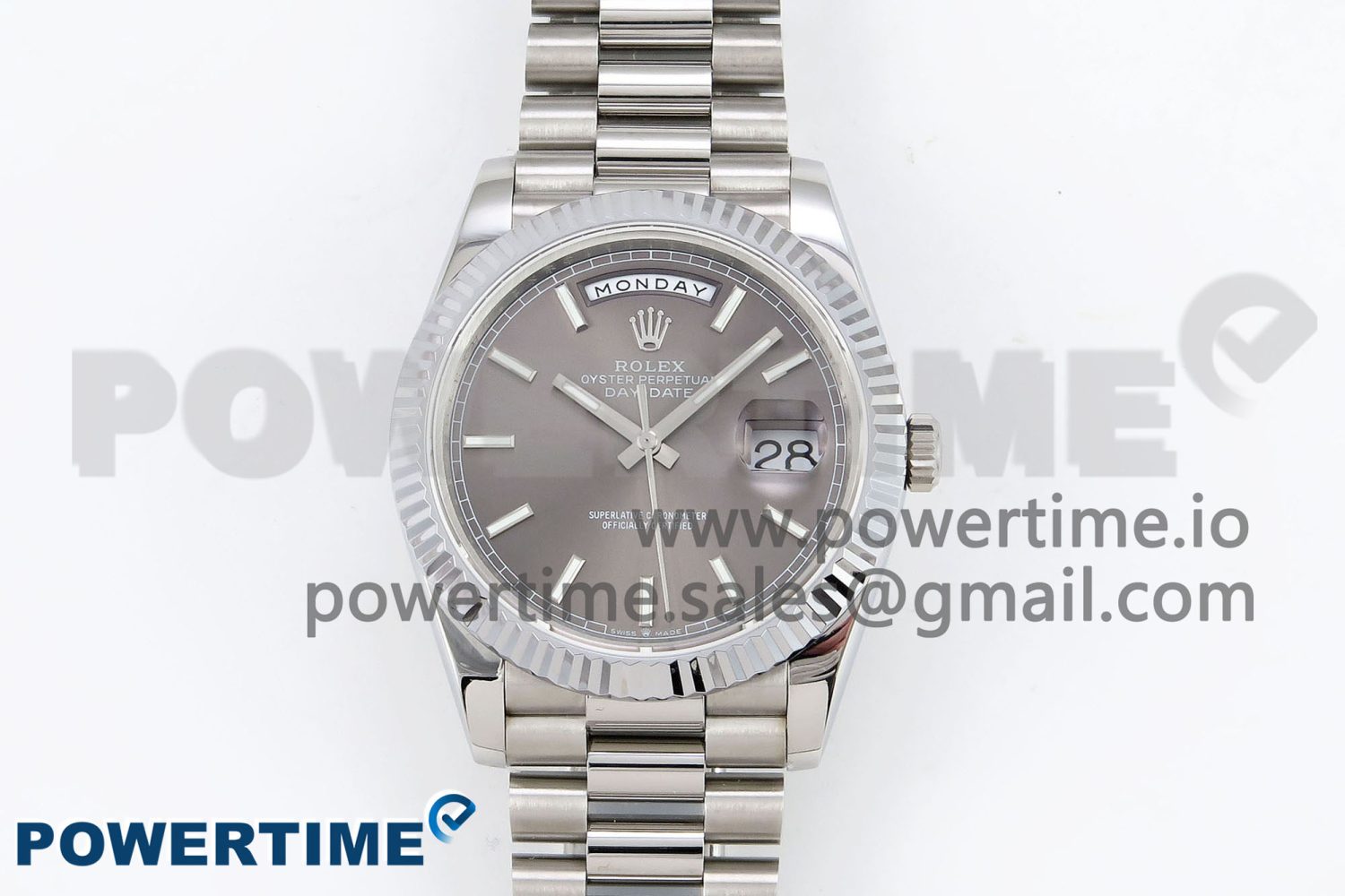 DayDate 40 SS JDF 904L Steel Gray Stick Dial on President Bracelet VR3255 V3 (Gain Weight) - Image 1