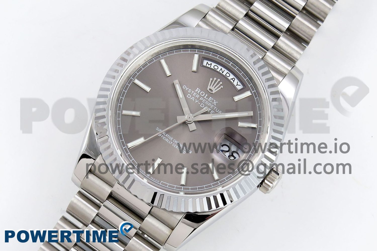 DayDate 40 SS JDF 904L Steel Gray Stick Dial on President Bracelet VR3255 V3 (Gain Weight) - Image 2