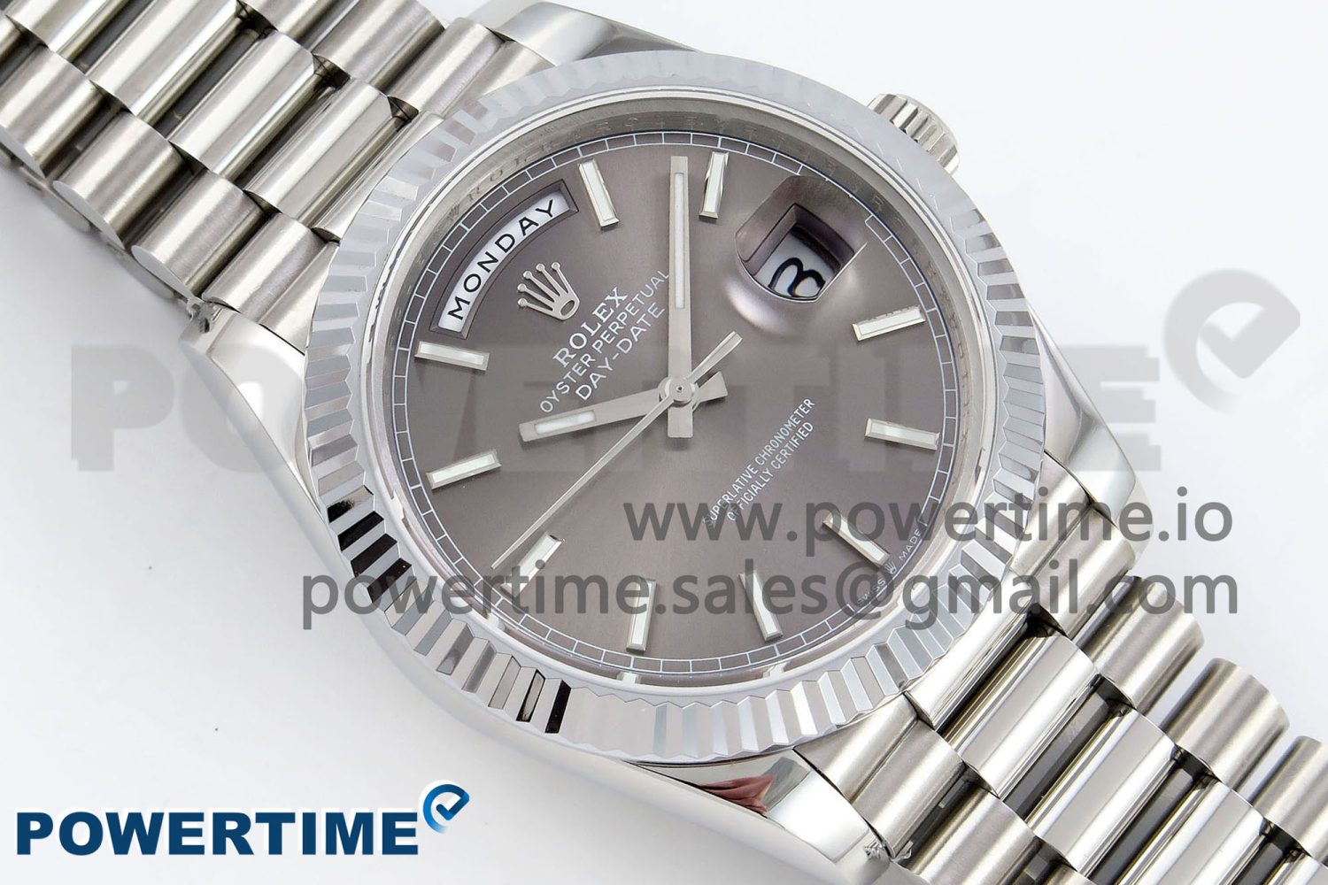 DayDate 40 SS JDF 904L Steel Gray Stick Dial on President Bracelet VR3255 V3 (Gain Weight) - Image 3
