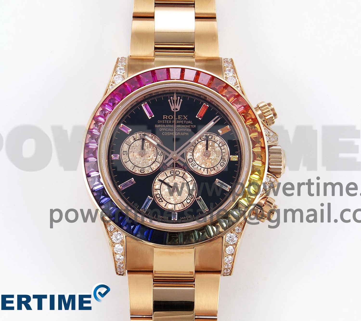 Daytona 116595RBOW RG Rainbow Crystal N6F Best Edition Black Dial on RG Bracelet SA4130