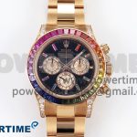 Daytona 116595RBOW RG Rainbow Crystal N6F Best Edition Black Dial on RG Bracelet SA4130